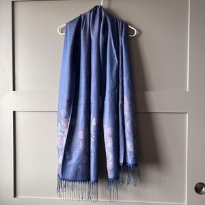 Ozsoy Aksesuar Scarf Womens Large Blue Purple Reversible Rose Floral Wrap‎ Shawl